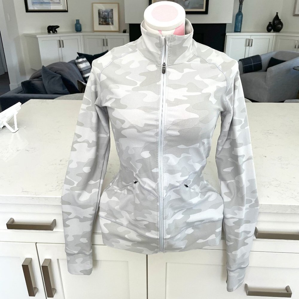 Lole Activewear Full Zip Hi Collar Nylon Blend Camo Print Jacket Green/Grey Sz S
